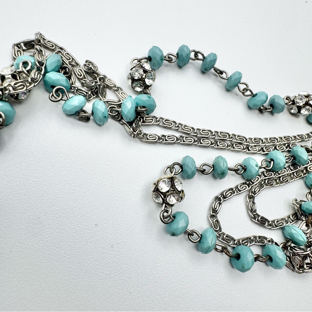Turquoise Multi-strand Boho Necklace Silver Toned Chains 28” - Picture 8 of 11
